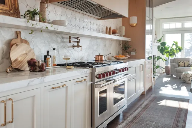 Wolf dual-fuel range serviced in a luxury kitchen